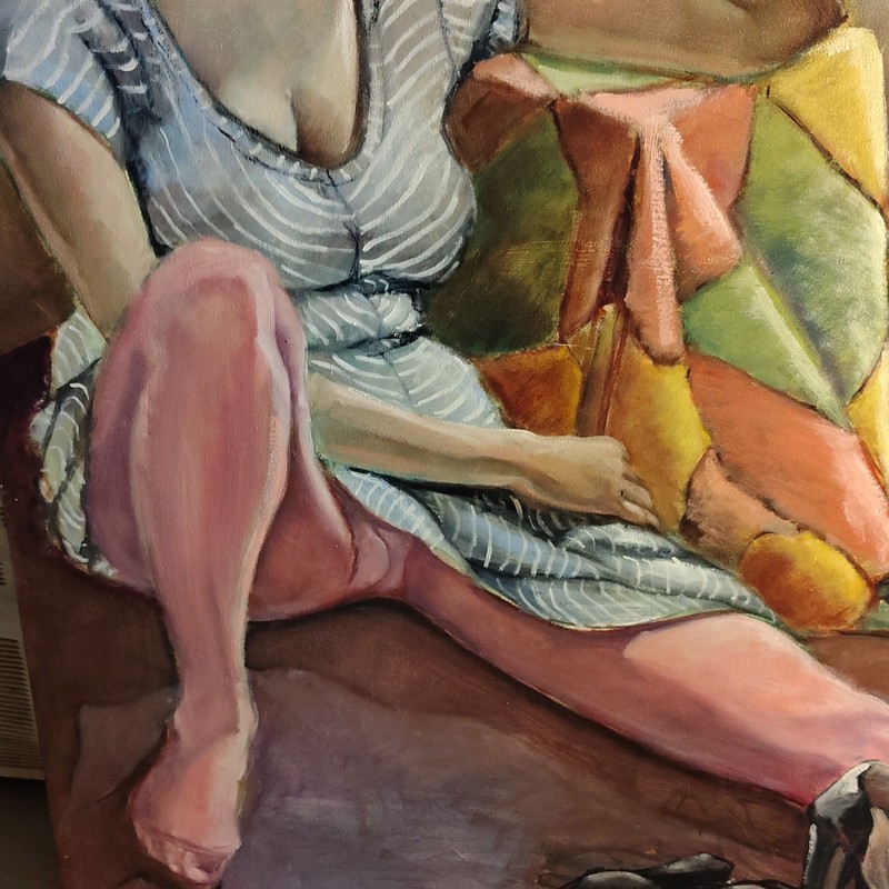 Modern Large Canvas Painting Portrait Woman Figure Reclining with Lamp Unframed gallery