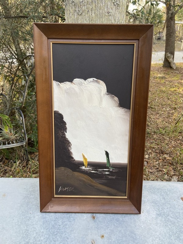 Vintage 1950s Homer Castello Painting Abstract Boats Framed American Artist