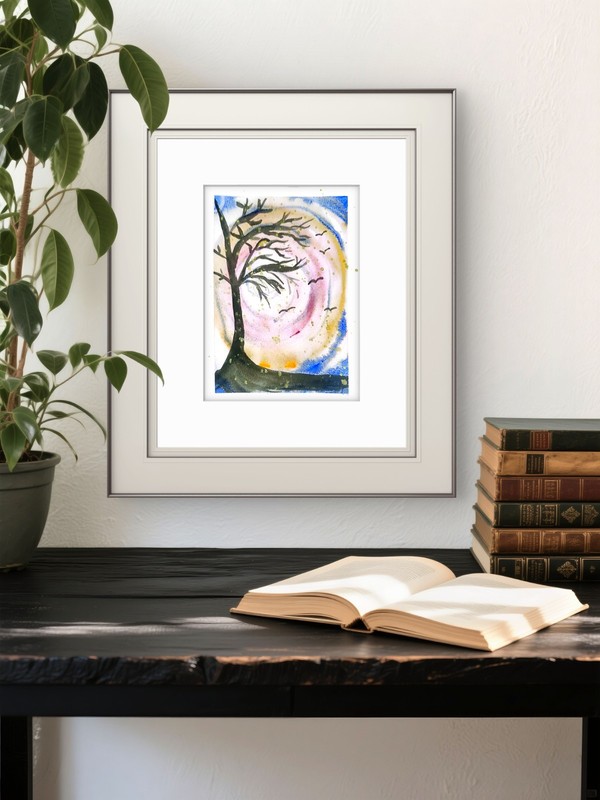One Tree Hill Original Expressionism 5x7 Watercolor On Cotton Paper Signed gallery