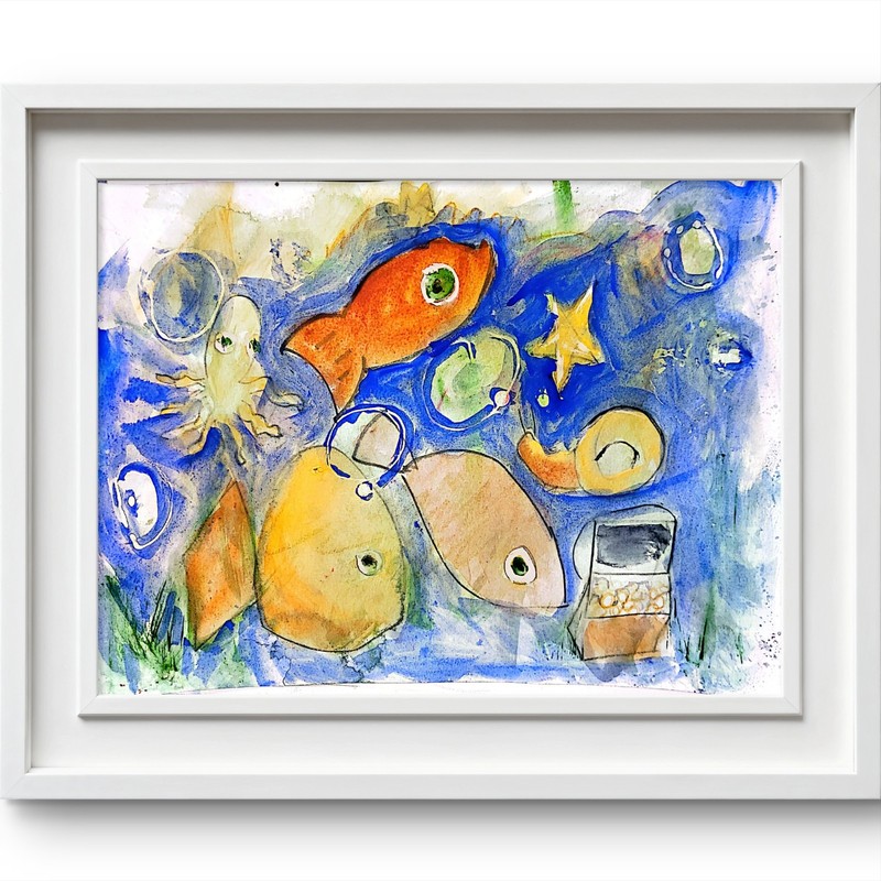 Fish Aquarium Contemporary Expressionist Original Watercolor Painting 9x12 gallery