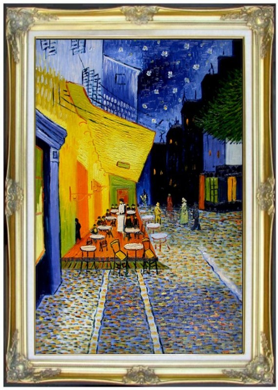 Framed Hand Painted Oil Painting Repro Van Gogh Cafe Terrace at Night 24x36in