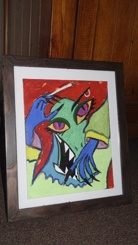 Enigmatic Encounter: A Reptilian Vice - Acrylic and Oil Pastel Art 8x10 canvas gallery