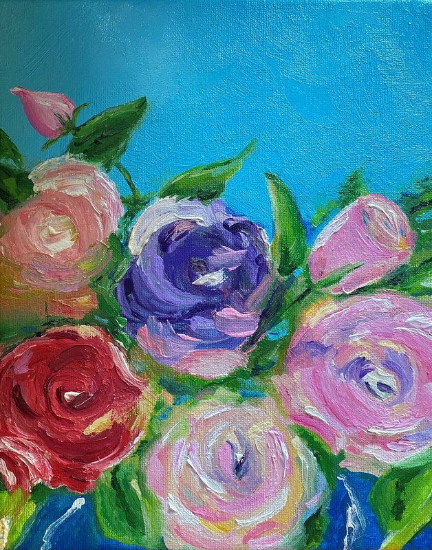 BEAUTIFUL FLOWERS-ORIGINAL ACRYLIC PAINTING ~8 x 10 gallery