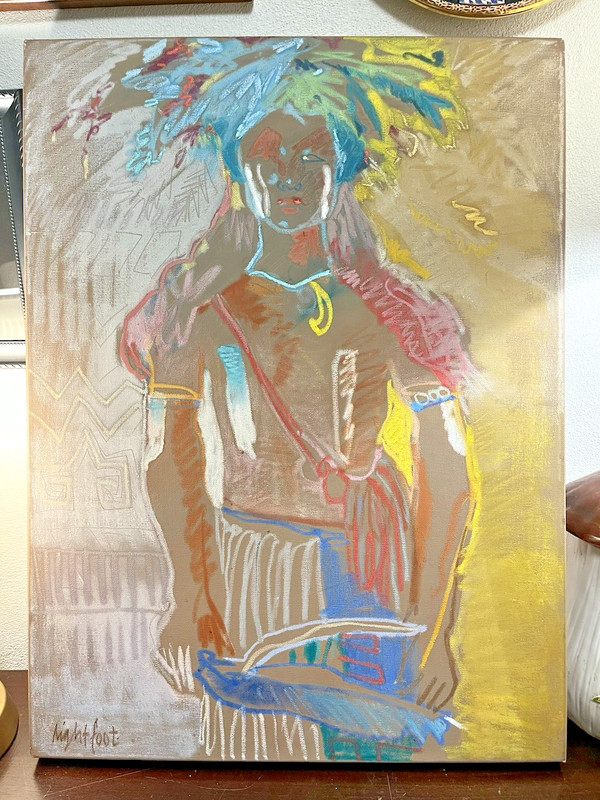 LIGHTFOOT Signed Original 18×24″ Native American Oil Painting on Canvas, 1980s