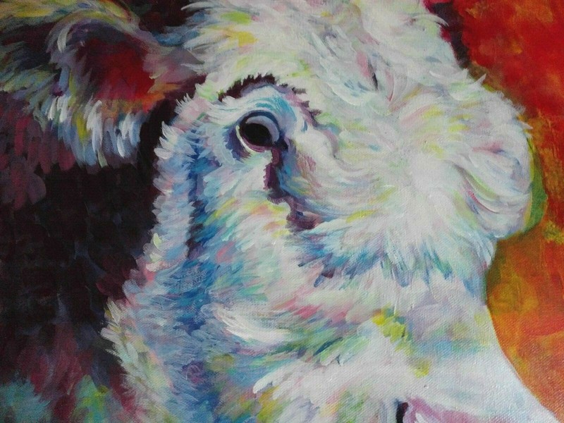 Acrylic painting of a cow on high quality canvas 20" x 16" x 1.5" gallery