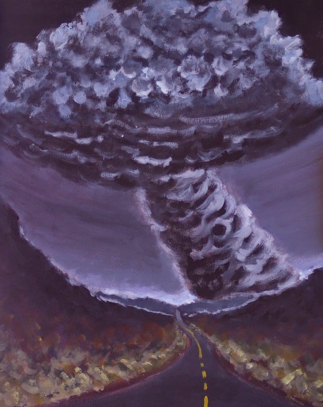 ShawNshawN Original painting – 16×20 storm tornado farmland highway divorce art