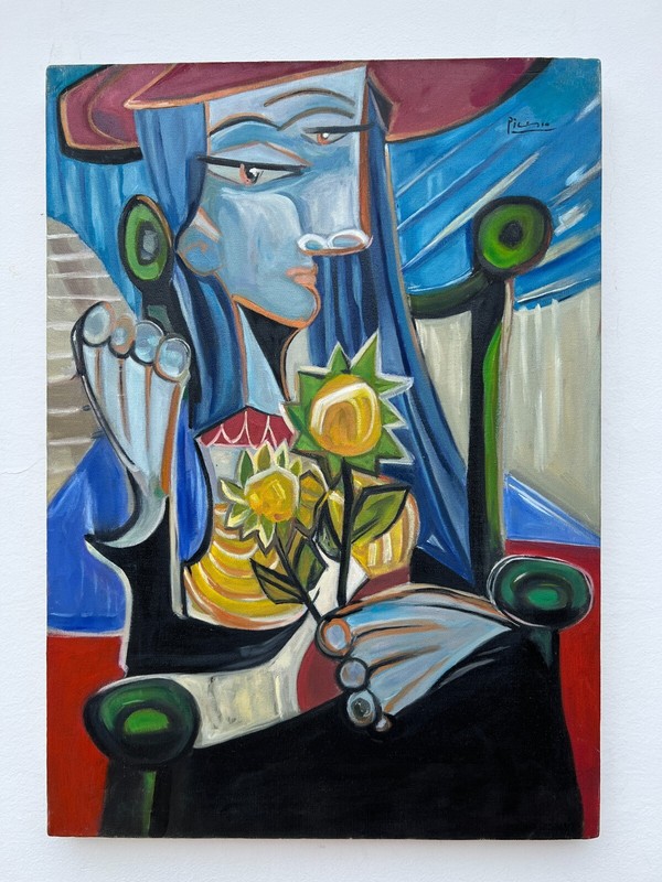 Pablo Picasso , Painting Oil On Canvas , signed stamped vintage 50 x 70 cm