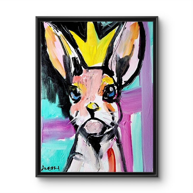 Original Abstract Expressionist Canvas Bunny 14×11 Colorful Modern Fine Art