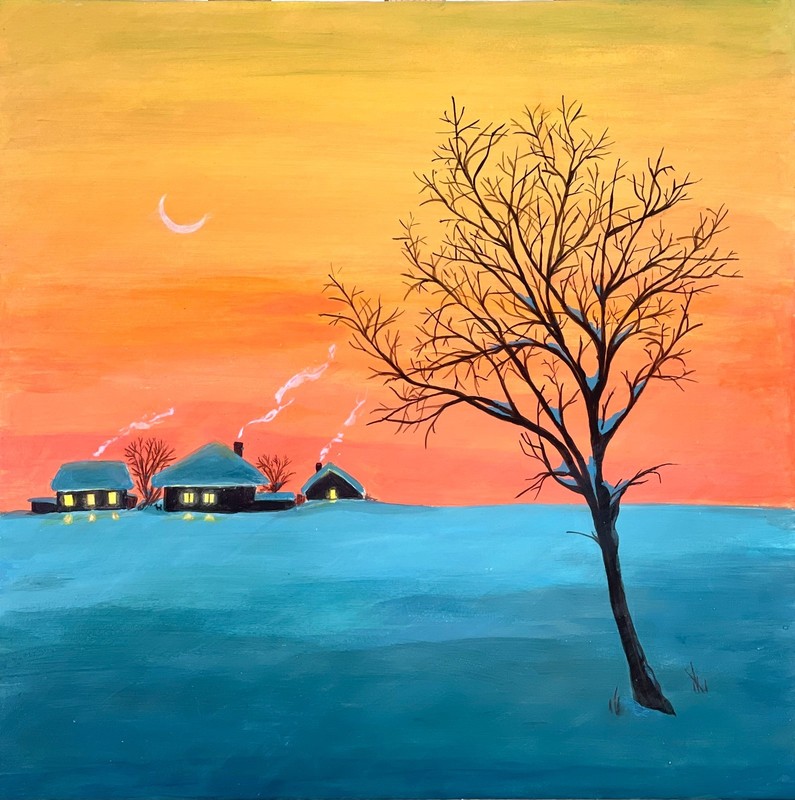 art 610 original painting 50×50 cm OH acrylic on fibreboard landscape modern