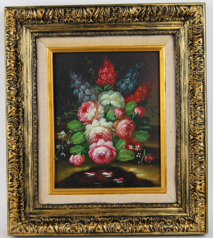 Vintage 1980’s Original Framed Oil Painting » Multicolor Flowers Bouquet » 8X10