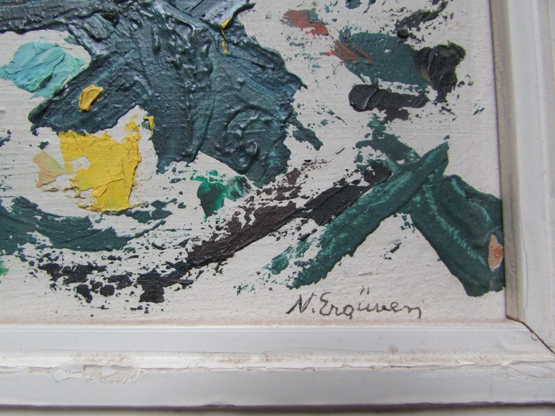 Nurettin Erguven abstract painting modern art Turkish Turkey oil on board  gallery