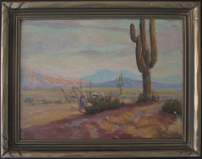ANTIQUE AMERICAN IMPRESSIONIST OIL PAINTING AZ? CA? WESTERN CACTUS HENRY B GOODE