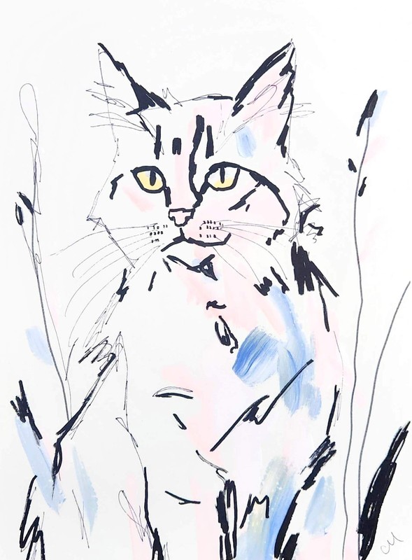 Original Acrylic Cat 9x12 Abstract Art Black White Home Decor Wall Art gallery