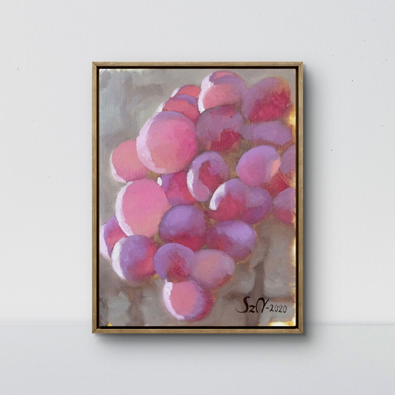 Original Oil Painting Pink Violet Grapes Still Life Impressionist 11×9 Canvas