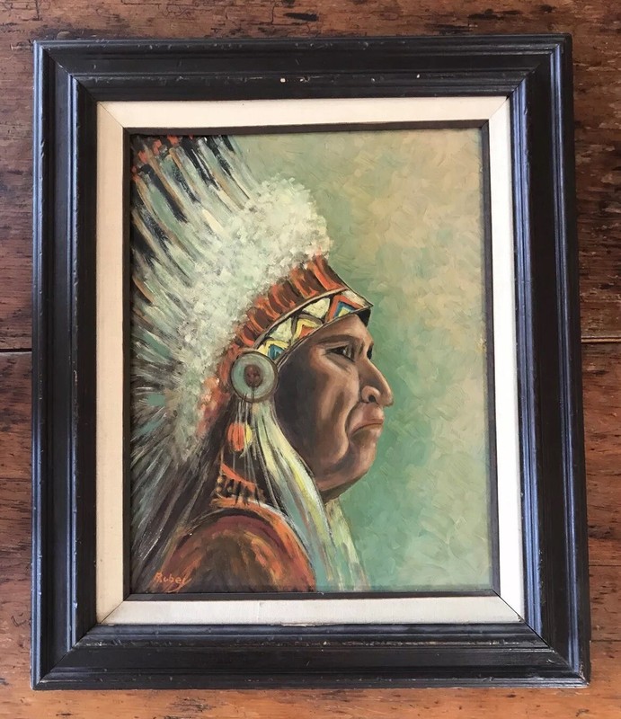 Painting Native American Indian Portrait Chief Yolachi Washington State By Rubey