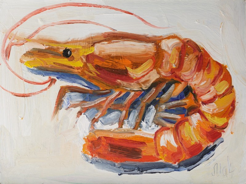 Prawn Oil Painting Shrimp with Lemon Original Wall Art Seafood gallery