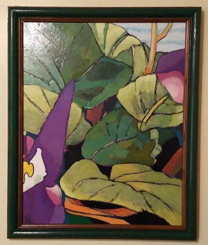 ORIGINAL SIGNED EXPRESSIONISTIC OIL PAINTING TITLED “VIOLETS” 22 1/2” X 18 1/2”