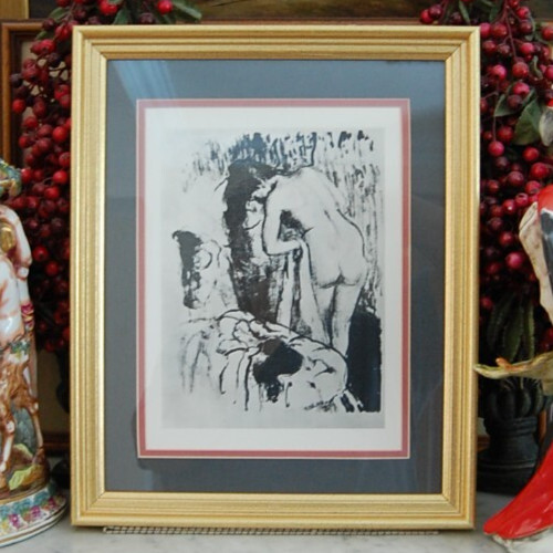 FRAMED EDGAR DEGAS VTG 1960’S PRINT OF THE LITHOGRAPH «STANDING NUDE DRESSING»
