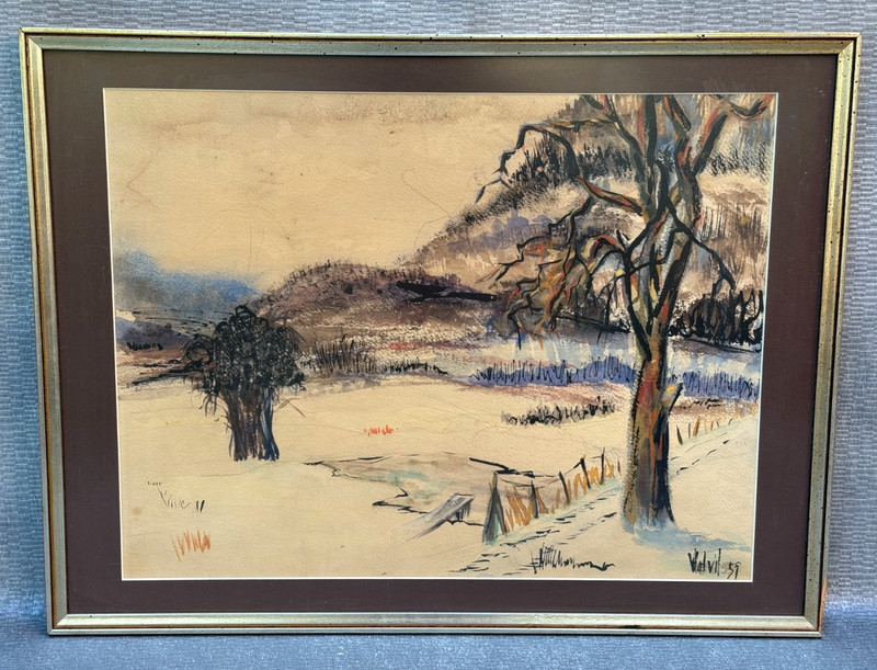 VELVIL ILLEGIBLE SIGNED LOST VINTAGE FAUVIST LANDSCAPE PAINTING 1959 20TH C. ART