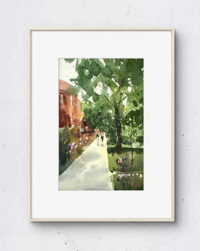 Summer Walk 5×8 Original Watercolor Painting on Paper Signed by Artist