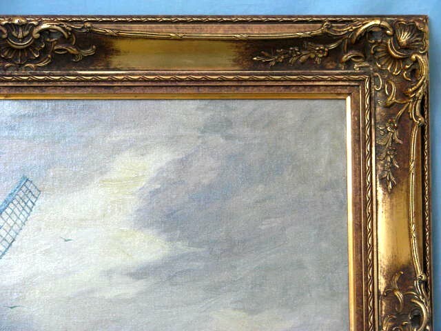 Painting by C. A. Bartels Dutch Seascape with Windmill around 1930 gallery