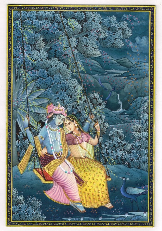 Radha Krishna Painting Handmade Hindu Religious Love Scene Art On Plate 4×6 Inch