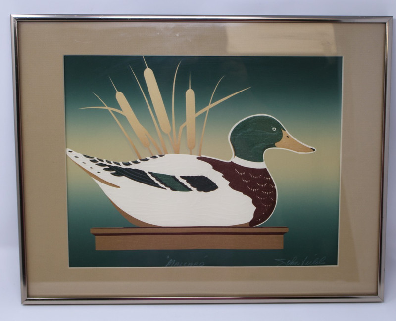 Mallard Duck Embossed Art Framed Matted Wall Decor Signed John Fields 14×18