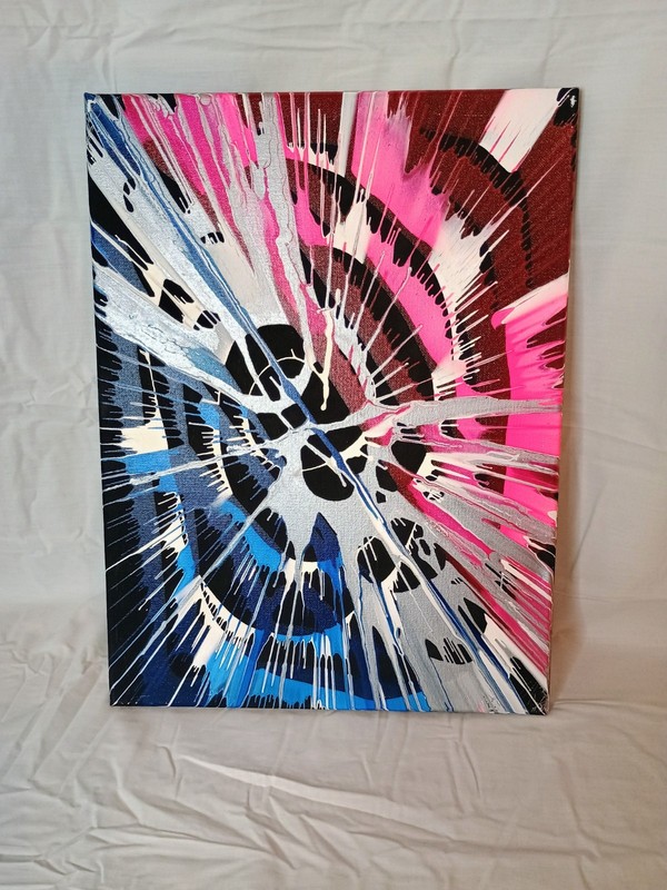 Custom Spin Art 12×16 Blue Pink Silver White Black