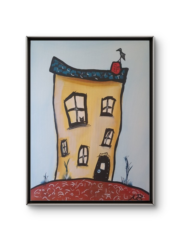 ORIGINAL ACRYLIC PAINTING 12×16 WONKY HOUSE ABSTRACT HOME WALL ART HAND PAINTED