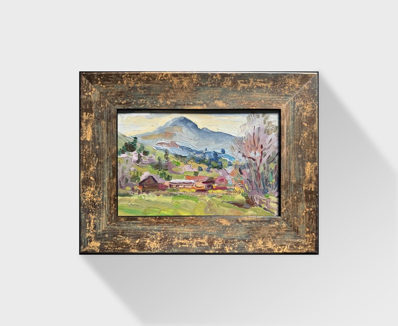 Oil painting Village in Carpathians Ukrainian painter Canvas Framed original