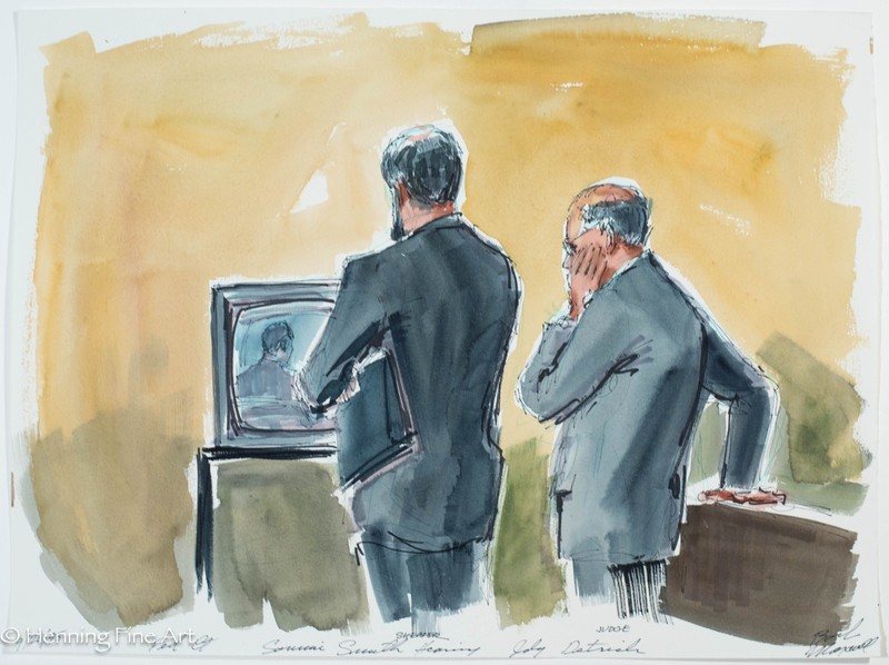 Rare Courtroom Sketch Painting Sammie Smith Miami Dolphin Judge 1995 15×20″ 2