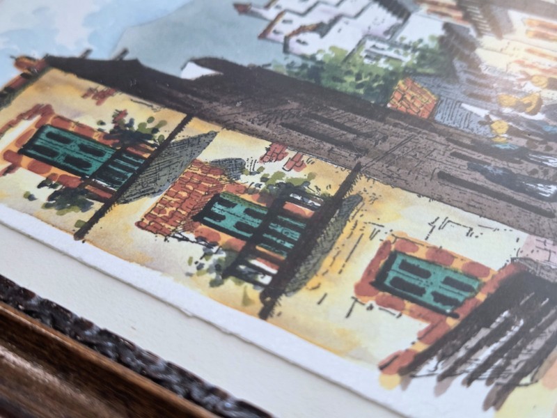 Marco Ruiz MEXICAN TOWN STREET SCENE Original Watercolor Painting Signed Framed gallery
