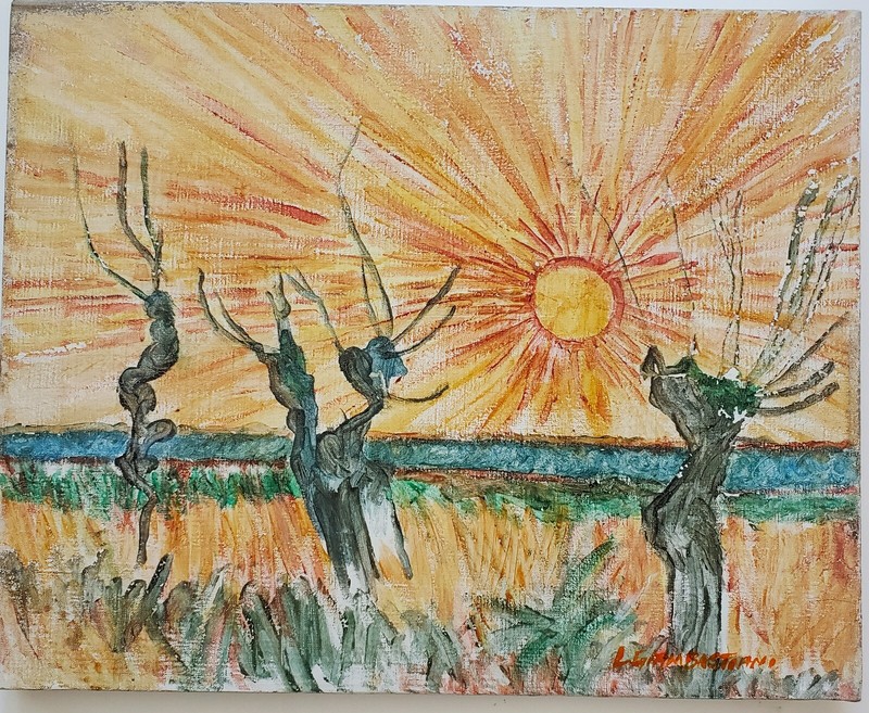 LIDA GIAMBASTIANI (California 1911-1973) Vintage Mid-Century Oil Canvas AUTUMN