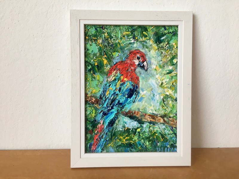 Parrot Ara Impasto oil painting on paintboard original bird portrait paintings