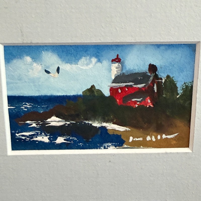 Original Mini Watercolor Lighthouse Paintings Set of 5 Framed Coastal Art 19x6 gallery