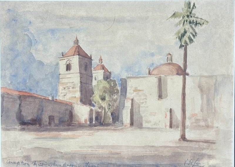 [TEXAS-SAN ANTONIO] Attractive Original Signed Watercolour. 1945
