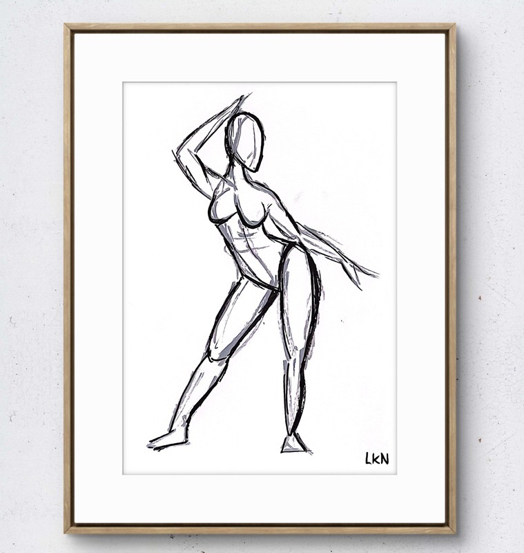 Laeknapes 10×7 Paper Expressive Dancer Figure Study Black Ink Fine Art Drawing