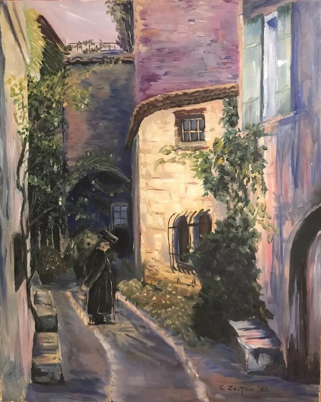 C. ZOLTAN – Provence France Friar Cityscape – Original Painting – Signed & Dated
