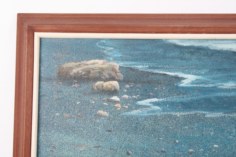Vintage Children Playing On The Beach Oil Painting On Canvas Signed Illegible gallery