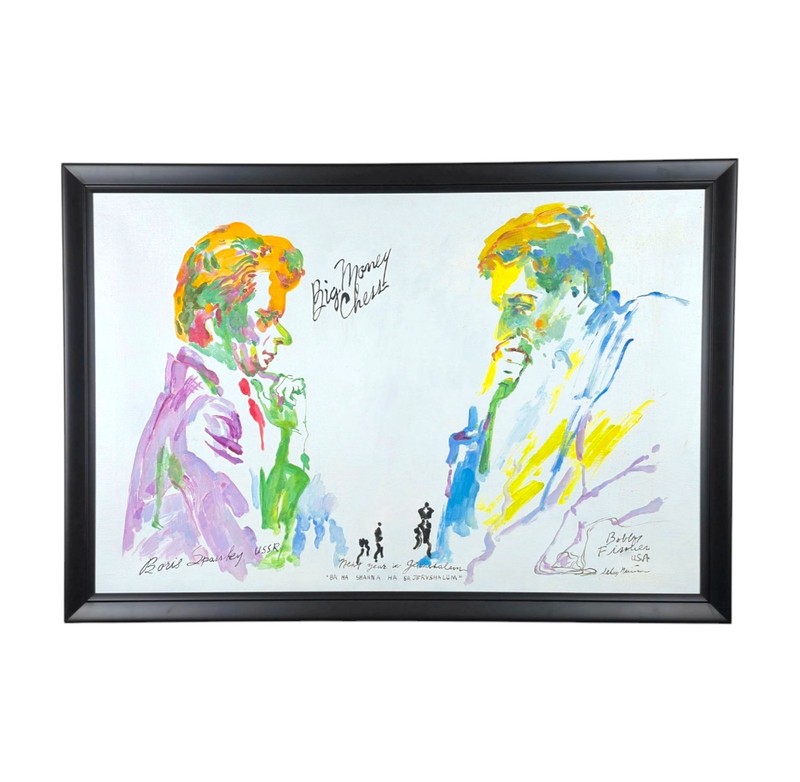 LeRoy Neiman «Big Money Chess» Painting Spasskey vs. Fischer Signed Repro Framed