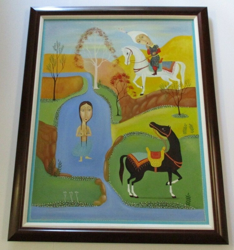 GEORGE ABRAMIDZE PAINTING MODERNISM SURREAL WHIMSICAL Rare VINTAGE LISTED LARGE