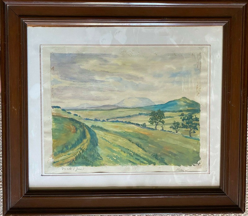 Aquarell Voralp °Illegible Signed Antique Frame Panorama °View Into The Country