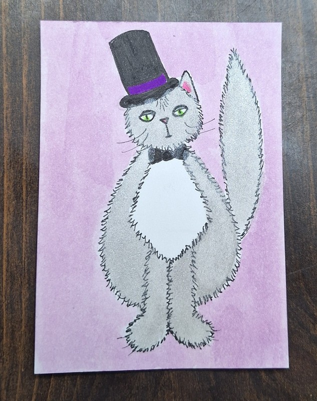 ACEO Original Kitty Cartoon Miniature Watercolor Painting by Sandrajean Smith