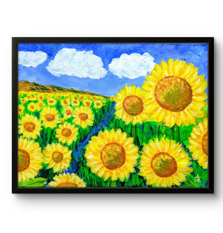 Hand Painted Sunflower Field 11×14 Canvas Original Expressionist Painting