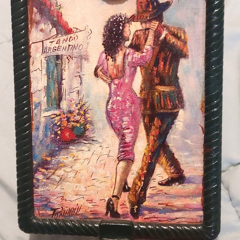 Original F Panarisi Miniature Acrylic Painting Tango de Antano W/ Pedestal Frame