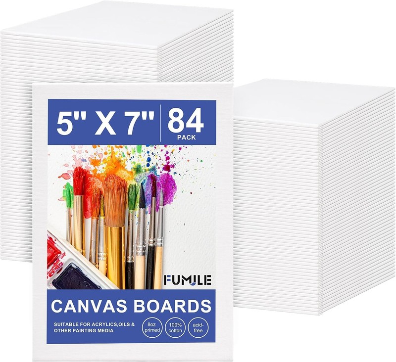 FUMILE Canvas Boards for Painting 5×7 Inch, 84 Pack Small Canvases Value Pack, P