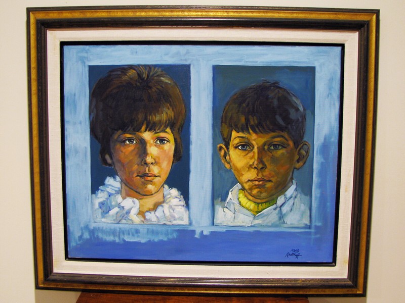 KS CITY ARTIST ROBERT KALTHOFF OIL ON CANVAS PAINTING YOUNG GIRL & BOY 24″ X 30″