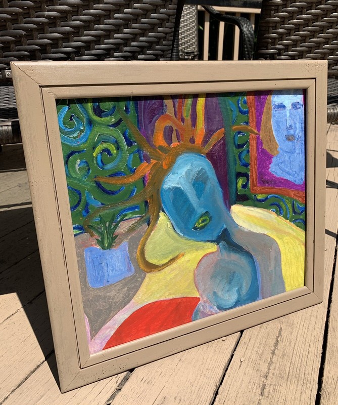 Vtg Oil Painting Modernist MCM Abstract Cubist ca 1960 Tara Scheyer Psychedelic