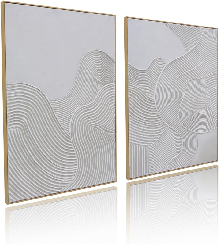 Framed Neutral Abstract Wall-Art Painting – Large Abstract Canvas Wall Decor 3D
