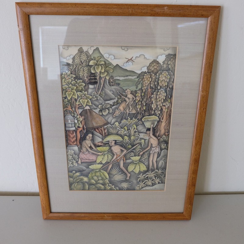 Vintage Indonesian Classics Batuan Bali Ink Art Painting Signed by Raiadi